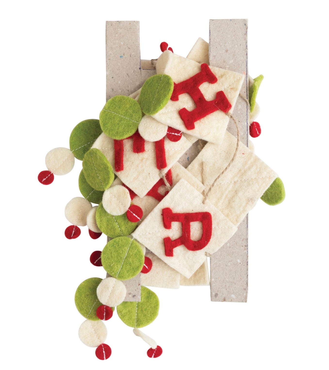 Wood Felt Garland “Merry Christmas” Red, White, and Green