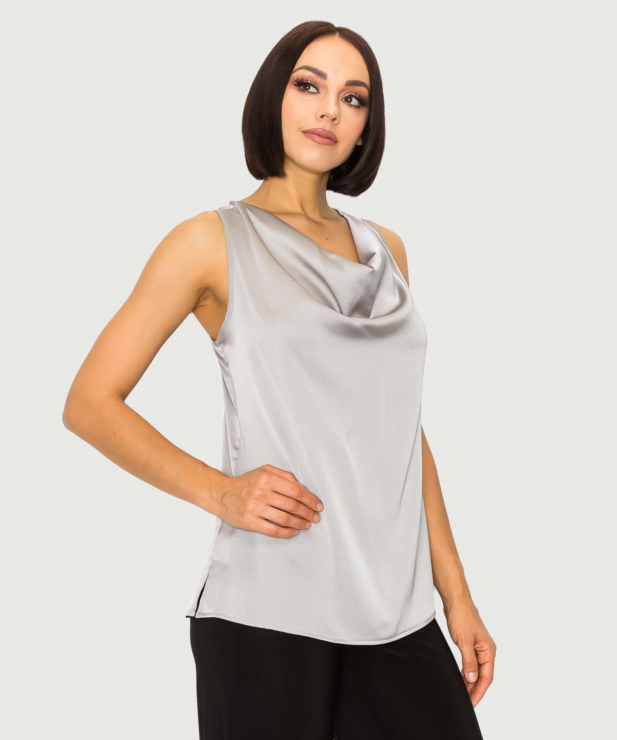 Silky Satin Racerback Cowl Neck Top