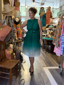 Green Pleated Ombré Dress