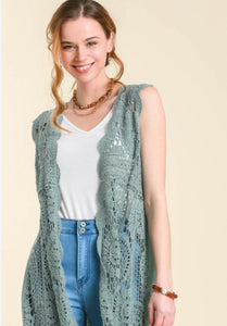 Linen Sleeveless Maxi Crochet Kimono