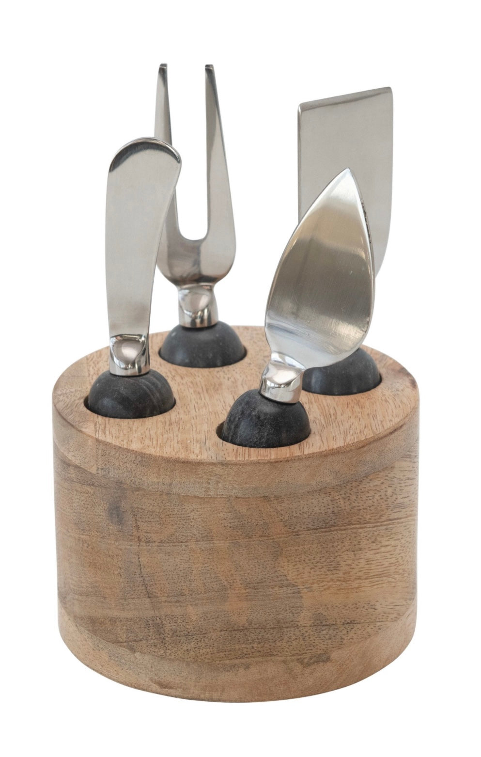 Cheese Knives w/Marble Handles & Mango Wood Stand