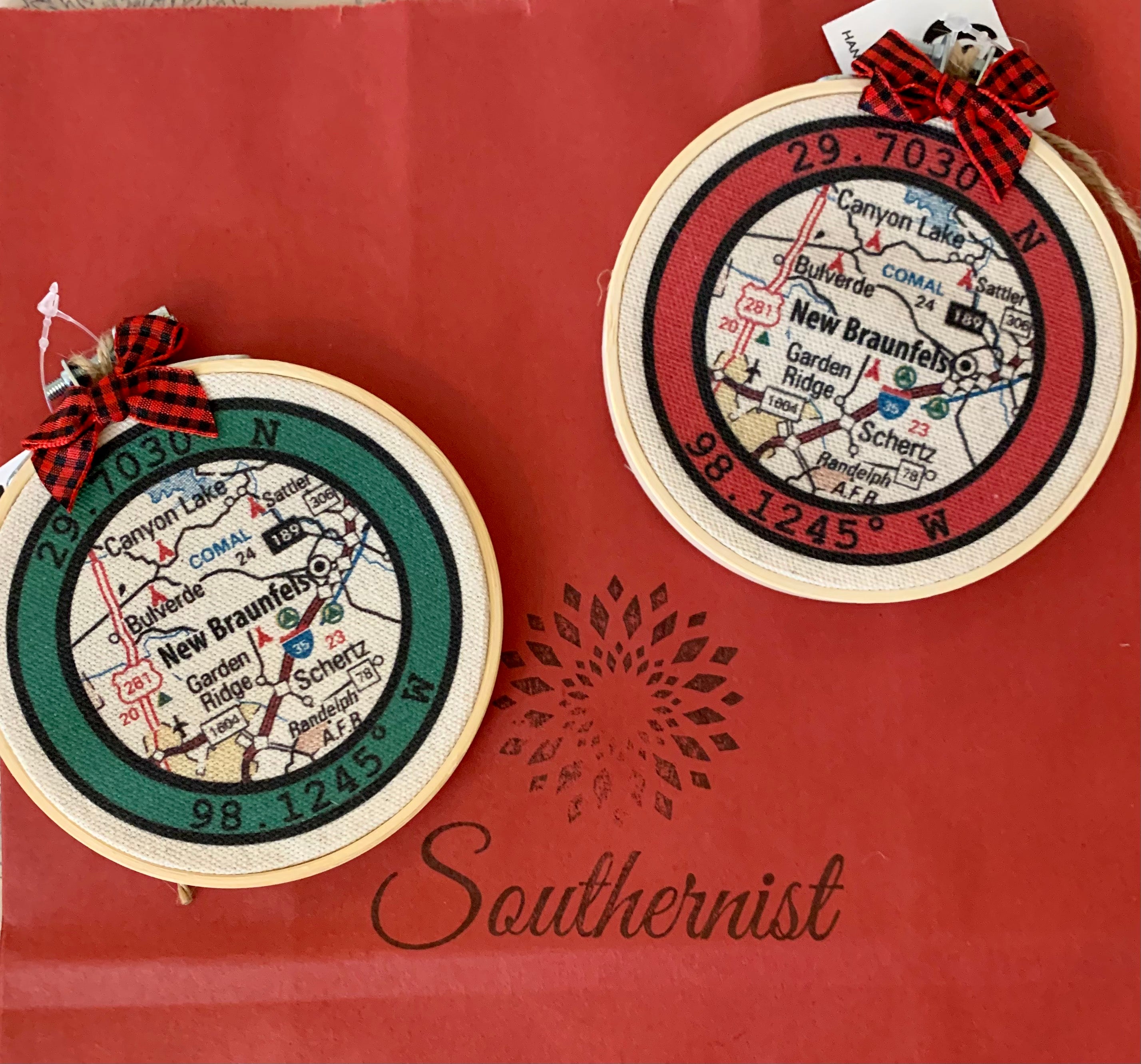 Latitude and Longitude New Braunfels Ornaments