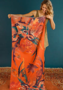 Luxurious Tangerine Floral Stag Scarf