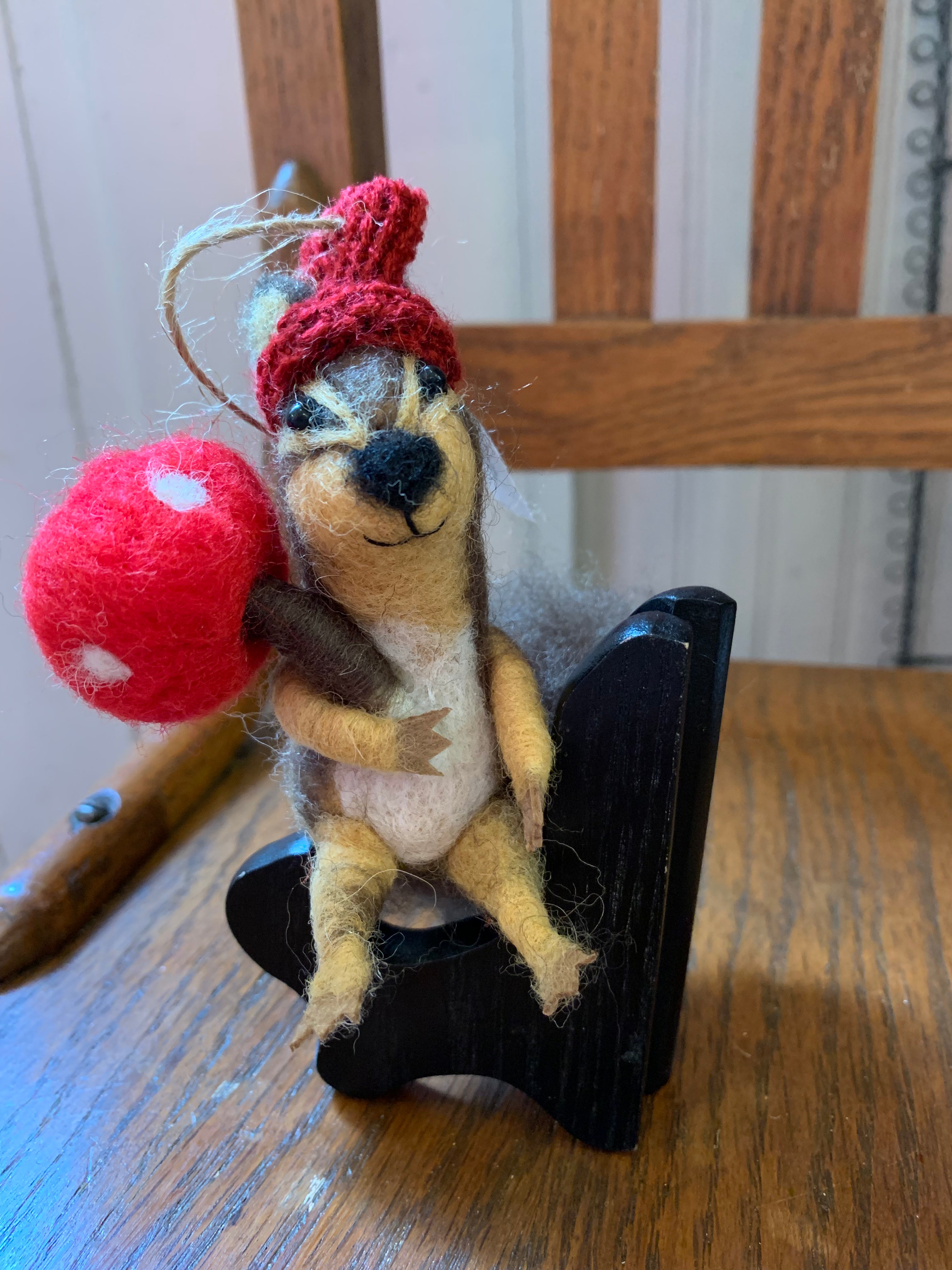 Wood Felt Squirrel in Hat Ornament, 3 Styles