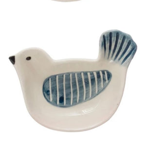 Hand-Painted Stoneware Bird Shaped Dish