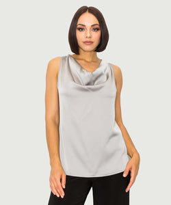 Silky Satin Racerback Cowl Neck Top