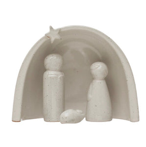 Stoneware Nativity, Reactive Glaze, White