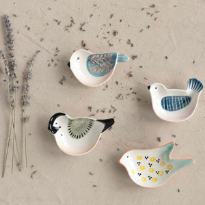 Hand-Painted Stoneware Bird Shaped Dish