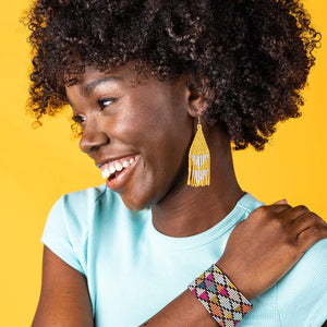 Yellow With Ivory Triangles Earrings