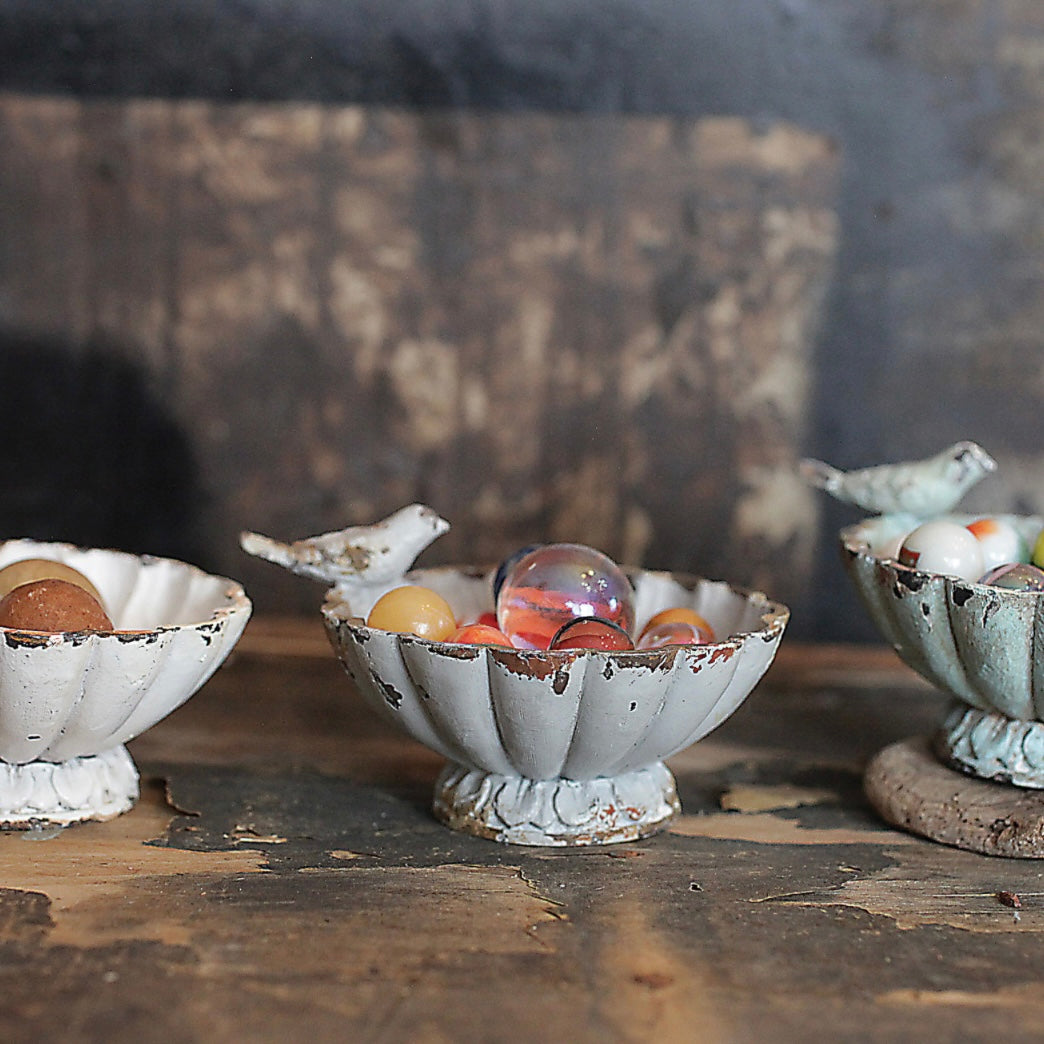 Distressed Pewter Bowl with Bird