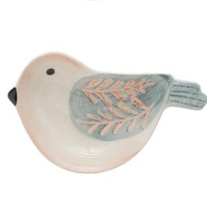 Hand-Painted Stoneware Bird Shaped Dish