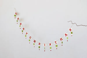 Wood Felt Garland “Merry Christmas” Red, White, and Green