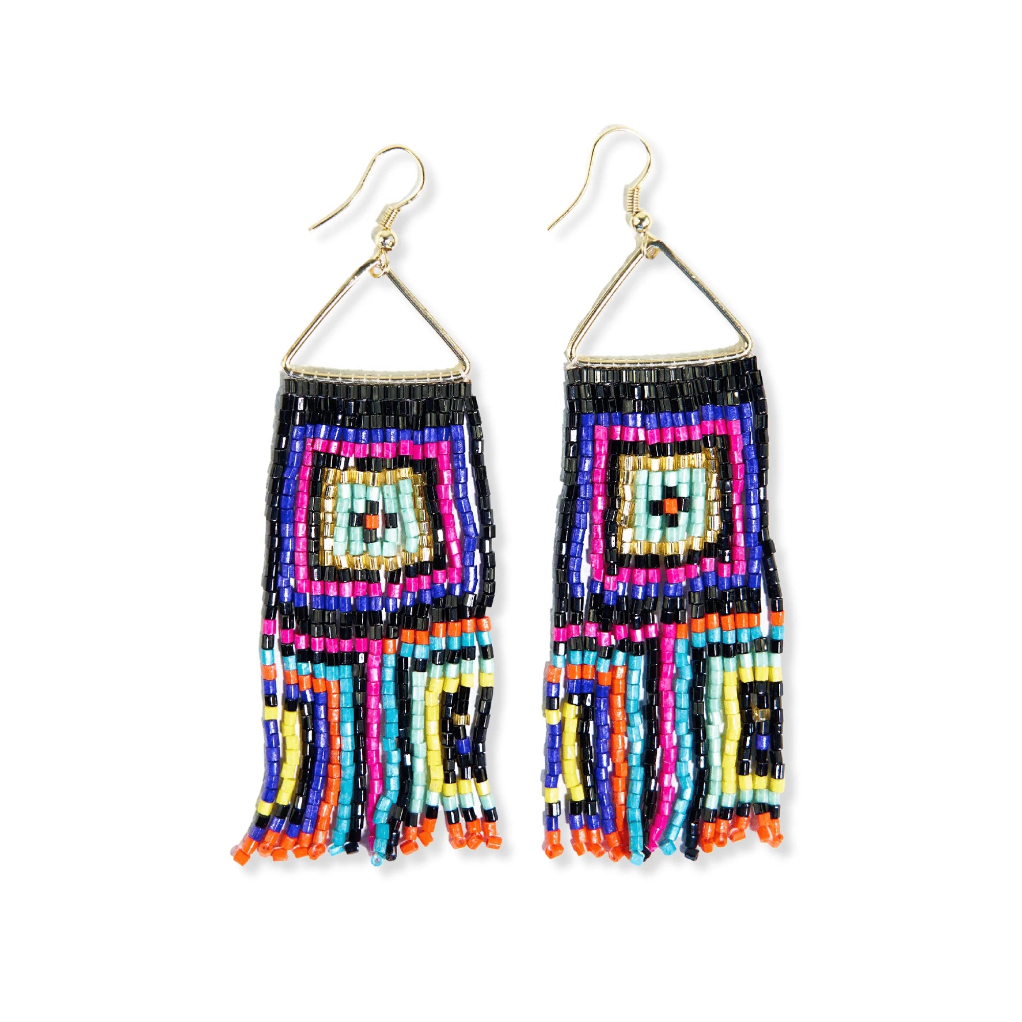 Neon Black Square Fringe Earrings