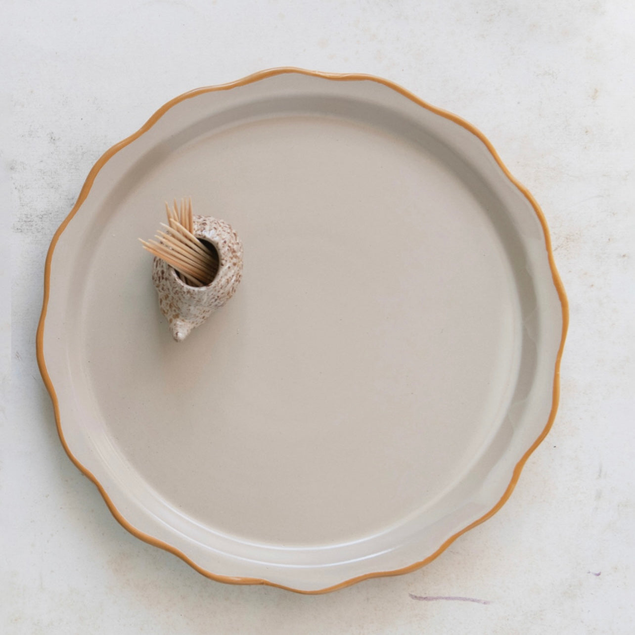 Stoneware Plate w/ Hedgehog Toothpick Holder