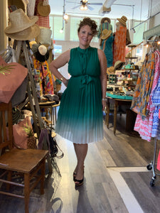 Green Pleated Ombré Dress