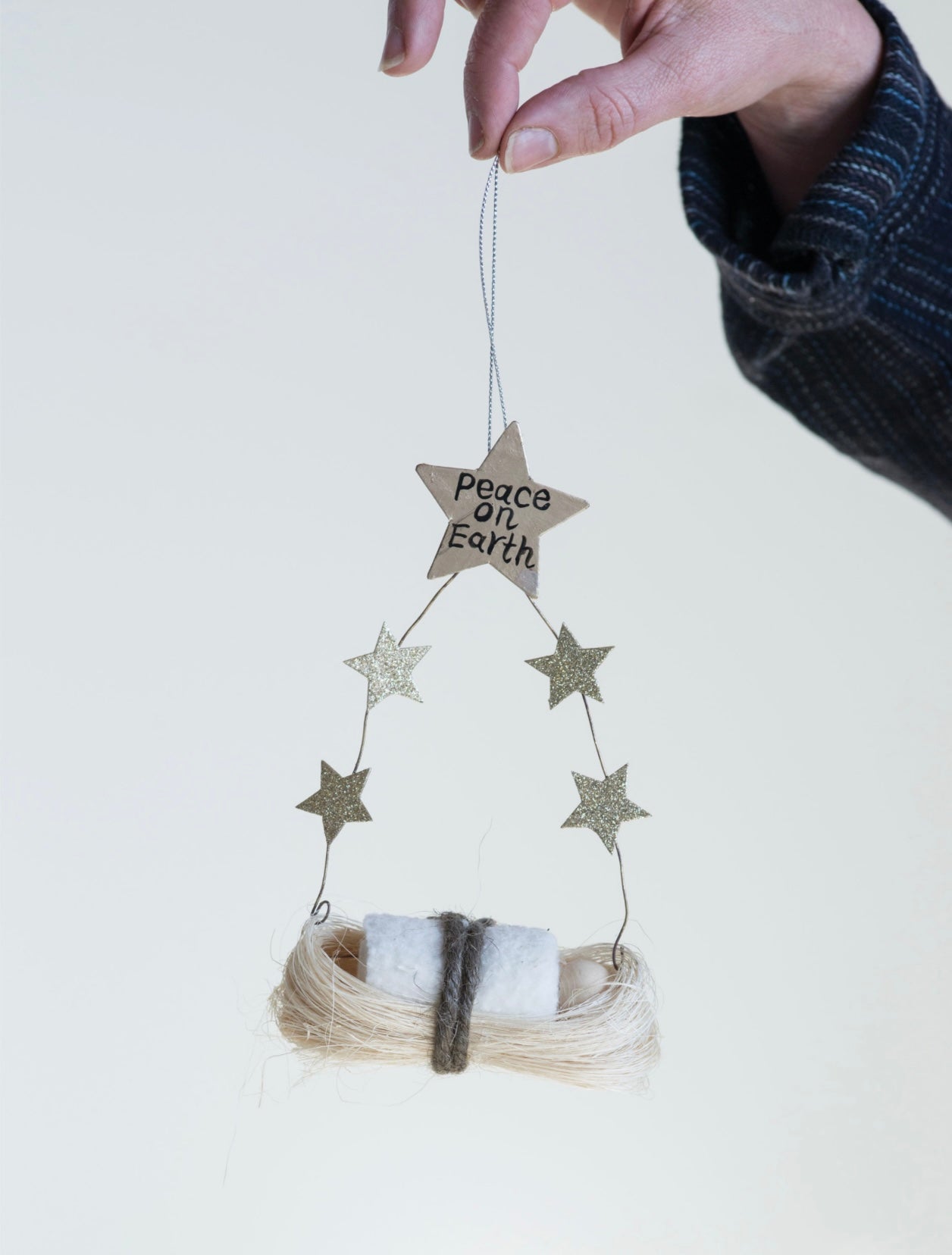 Sisal Baby Jesus Ornament with Stars and Glitter