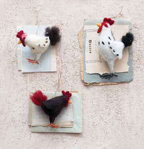 Wood Felt Hen/ Rooster Ornament