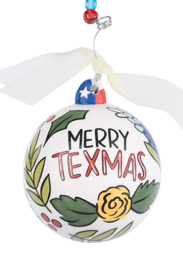 Merry Texmas Yellow Rose Ornament