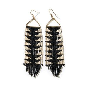 Black And Ivory Arrow Fringe Earrings