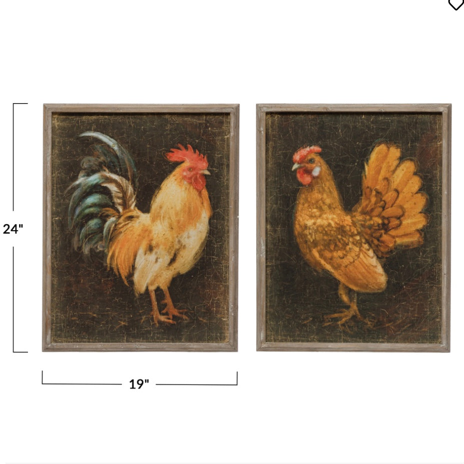 Wood Framed Wall Decor wit Chicken, 2 Styles