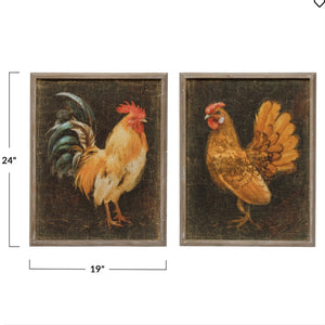 Wood Framed Wall Decor wit Chicken, 2 Styles