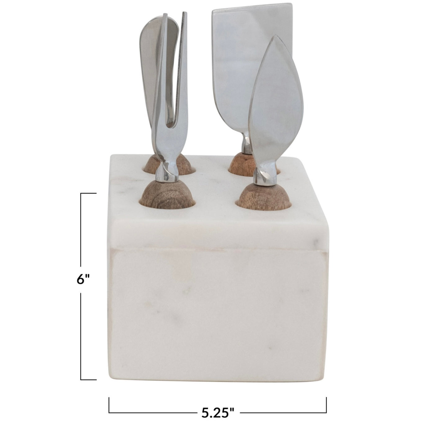 Stainless Steel Cheese Servers w/ Mango Wood Handles & Marble Stand