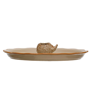 Stoneware Plate w/ Hedgehog Toothpick Holder