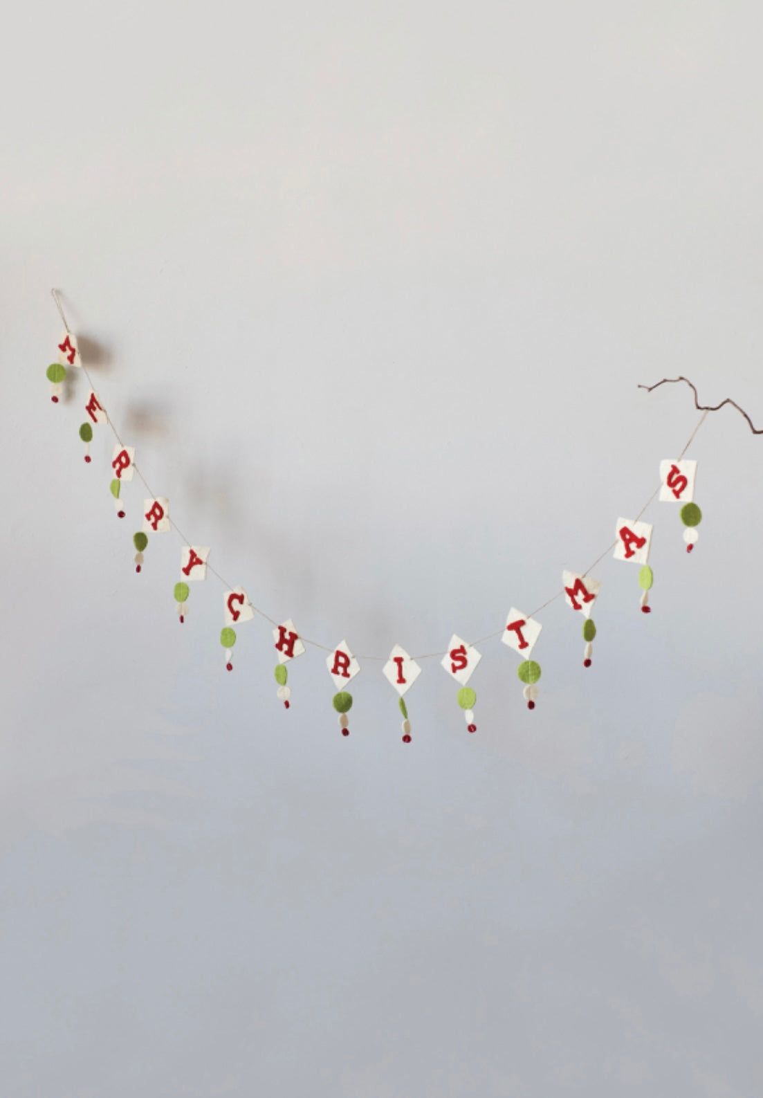 Wood Felt Garland “Merry Christmas” Red, White, and Green