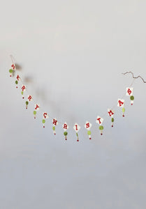 Wood Felt Garland “Merry Christmas” Red, White, and Green
