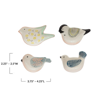 Hand-Painted Stoneware Bird Shaped Dish