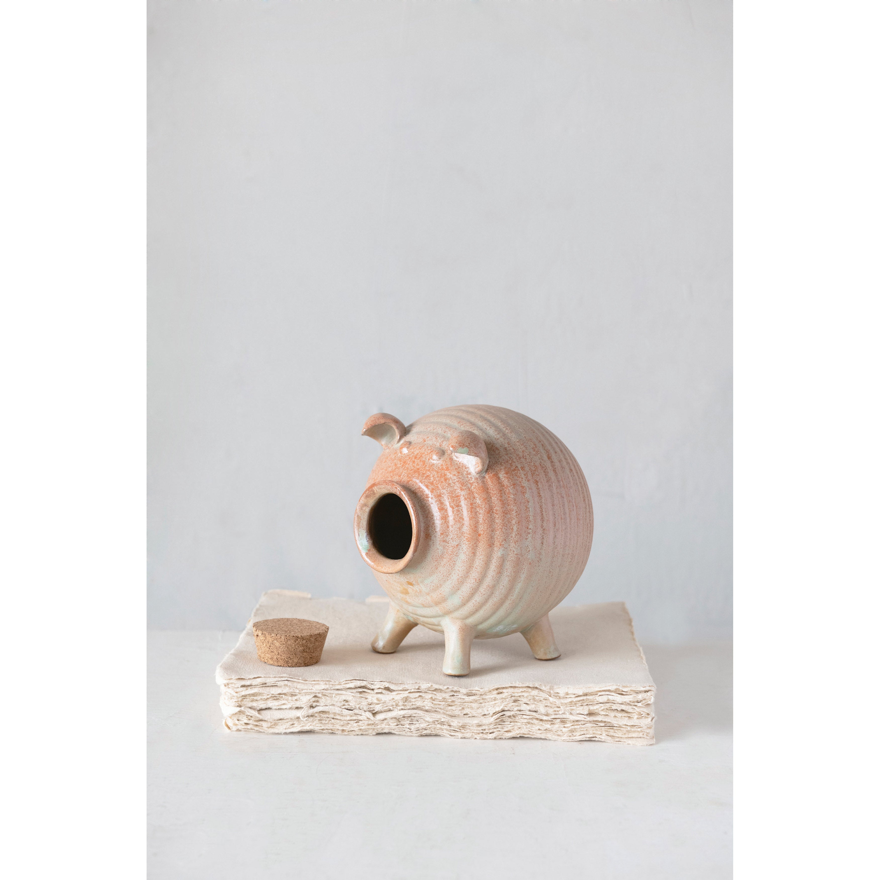 Stoneware and Cork Piggy Bank, Reactive Glaze