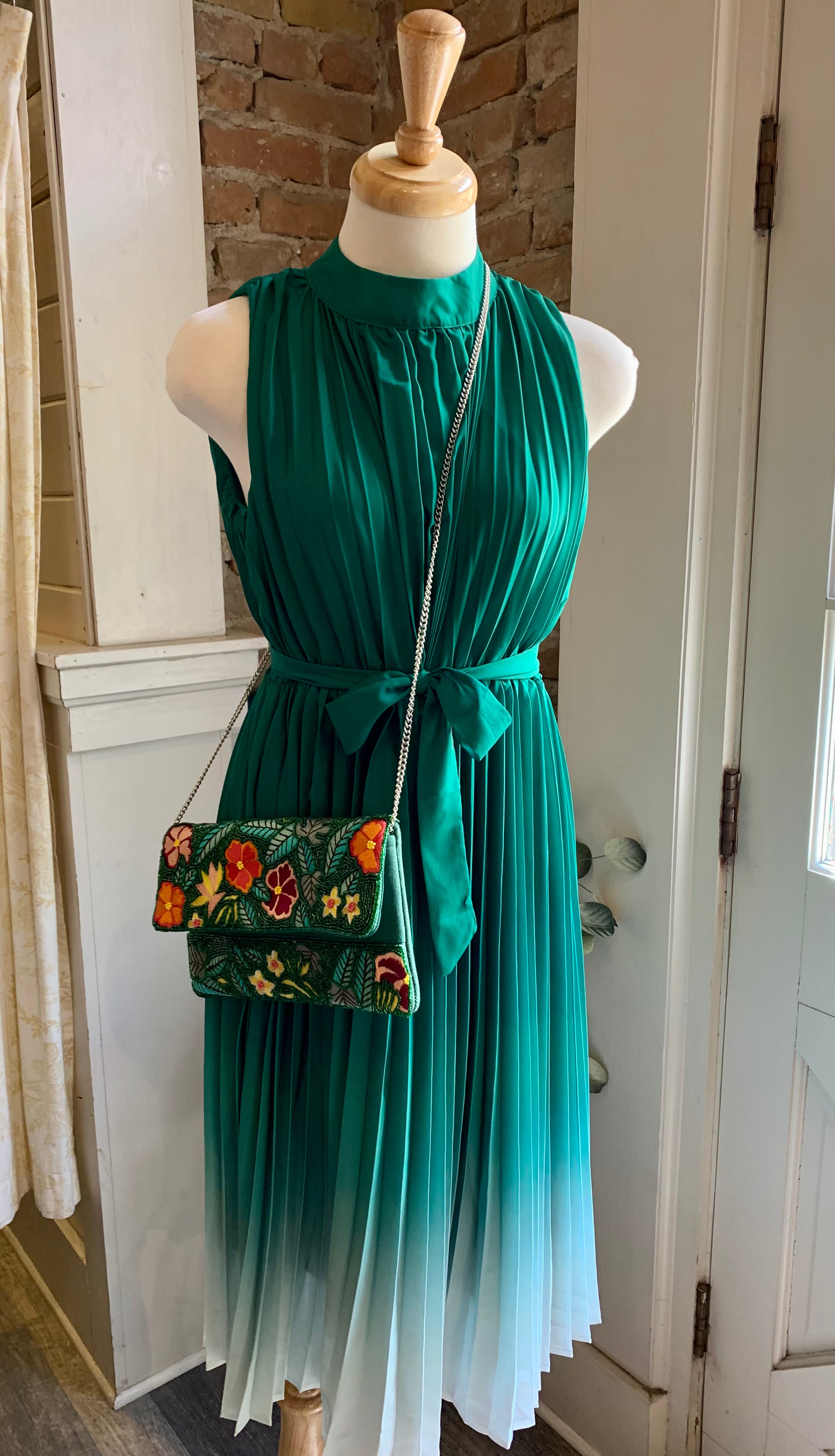 Green Pleated Ombré Dress