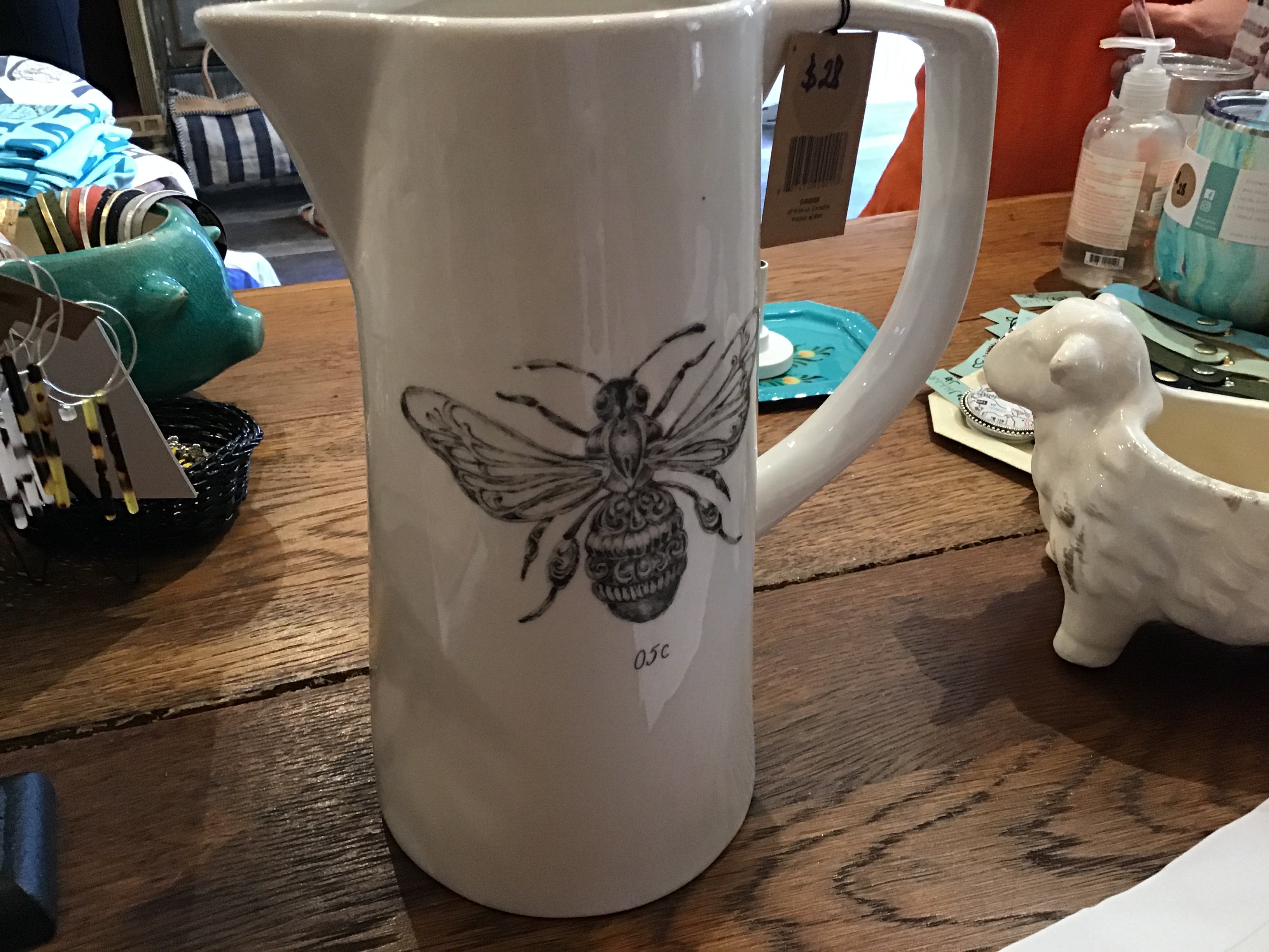 Creative Co-op Ceramic pitcher w/ bee