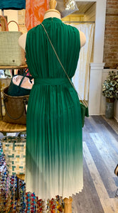 Green Pleated Ombré Dress