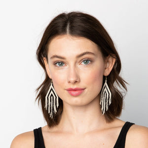 Black And Ivory Stripe Fringe Earrings