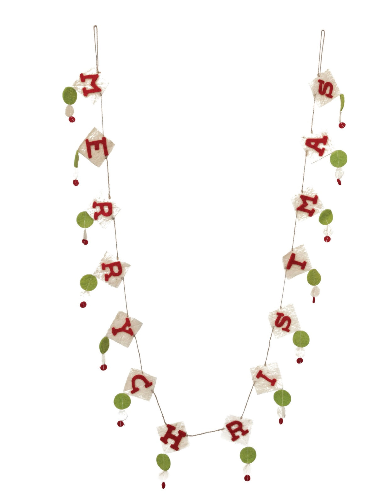 Wood Felt Garland “Merry Christmas” Red, White, and Green
