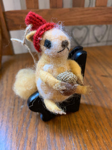 Wood Felt Squirrel in Hat Ornament, 3 Styles